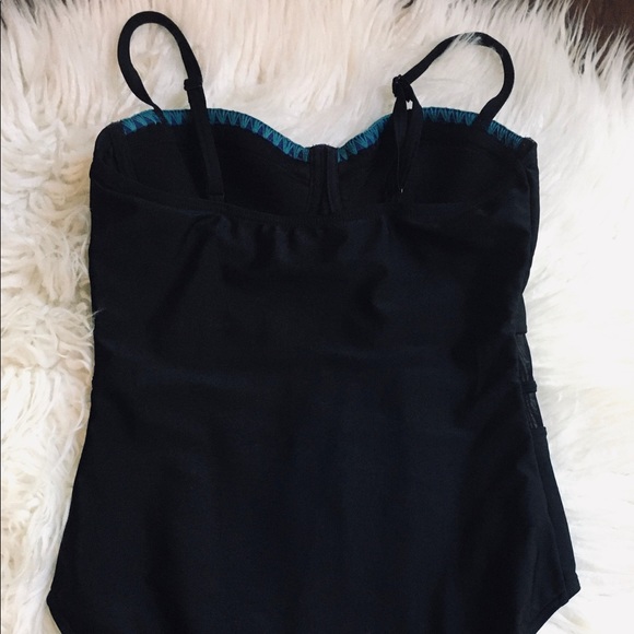 Seekers Australia One Piece Swimsuit Sheer Middle Black & Blue Women’s Size 10 - Picture 7 of 10